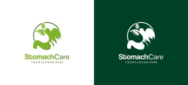 Doğal yeşil mide logosu tasarımı, el konseptli mide logosu çizimi
