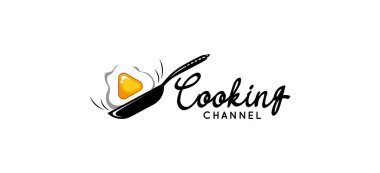 Kızarmış yumurta ikonu vektör sembollü yemek kanalı logosu tasarımı