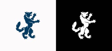 Klasik bir konseptle Heraldik kurt vektör tasarımı çizimi. Heraldik vahşi hayvan sembolü.