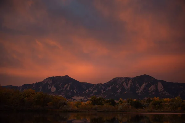 The flatirons and sunrise near Boulder, Colorado in the fall
