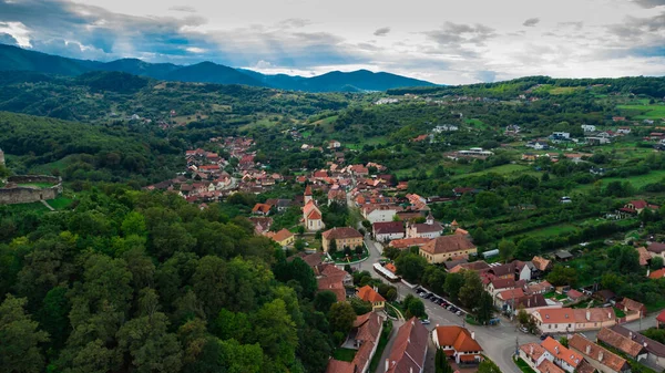 Village Forest Drone Point View Romania Transylvania — Stock Photo, Image