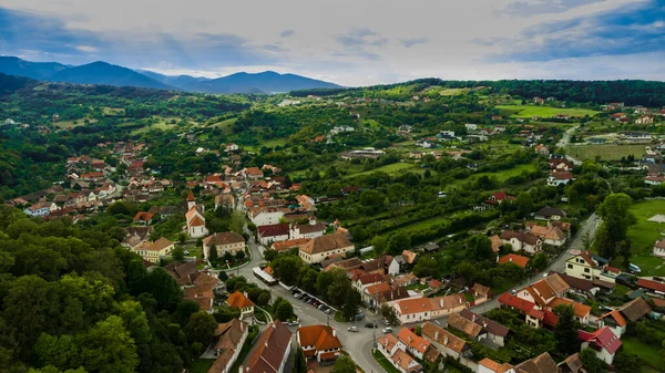 Village Forest Drone Point View Romania Transylvania — Stock Photo, Image