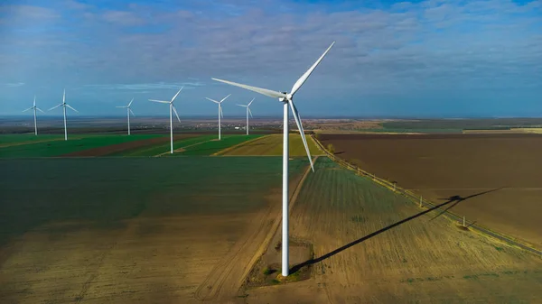 Windräder Stehen Aus Drohnensicht Feld — Stockfoto