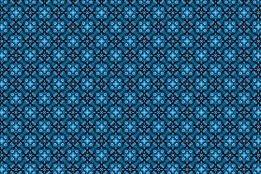 Mavi ve beyaz geometrik süsler. Ağ, tekstil ve duvar kağıtları için soyut desen