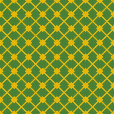 yeşil ve sarı geometrik süsler. Ağ, tekstil ve duvar kağıtları için kusursuz desen