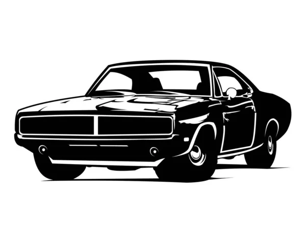 Dodge Kihívó 1969 Vektor Elszigetelt Fehér Háttér Legjobb Oldalnézet Logó — Stock Vector