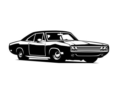 1970 'lerin Dodge Charger kaslı arabası beyaz arka planda izole edilmiş. 10 OS içinde vektör illüstrasyonu kullanılabilir.