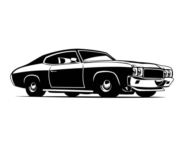 1970 Silhouette Muscle Car Isolato Sfondo Bianco Vista Laterale Illustrazione — Vettoriale Stock