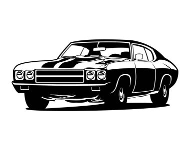 1970 'lerin Chevrolet Chevelle' i beyaz arka planda izole edilmiş. Rozet ve amblem için en iyi illüstrasyon vektörü.