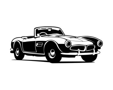 1960 'ların arabası Mercedes Benz 300 sl roadster yan görüntüsü beyaz arka planda. Rozet ve amblem için en iyi vektör illüstrasyon tasarımı.