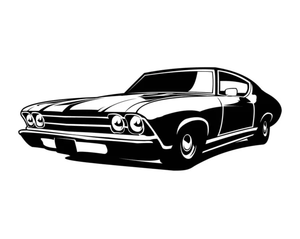 1970 Logotipo Carro Muscular Isolado Vista Frontal Fundo Branco Ilustração — Vetor de Stock