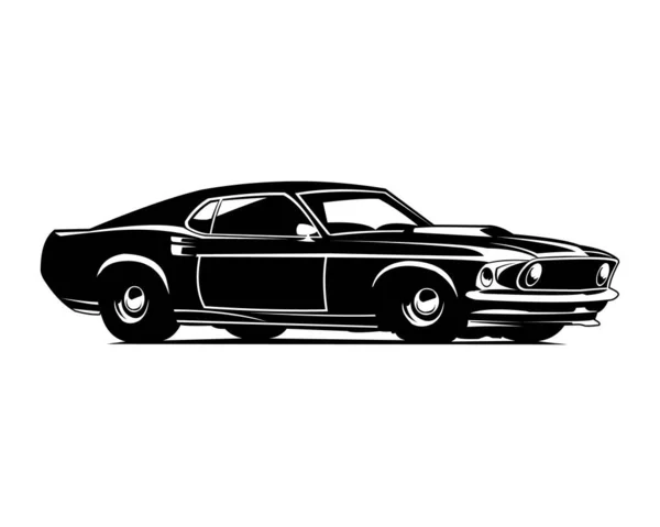 Velho Carro Mustang Logotipo Vista Lateral Isolado Fundo Branco Ilustração — Vetor de Stock