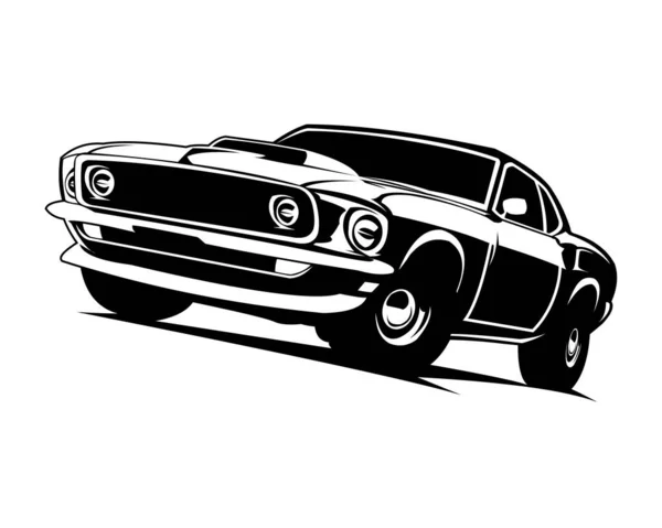 stock vector 1970s american muscle car silhouette logo isolated view on white background from front. best for the car industry.