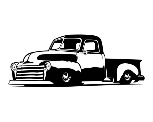 stock vector silhouette of old classic truck isolated on white background seen from side. Best for logo, badge, emblem, icon and sticker design. vector illustration available in eps 10.