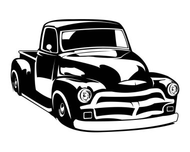 Önden görünen beyaz arka planda eski kamyon logosu var. Nakliye endüstrisi için en iyisi. 10 OS içinde vektör illüstrasyonu kullanılabilir.