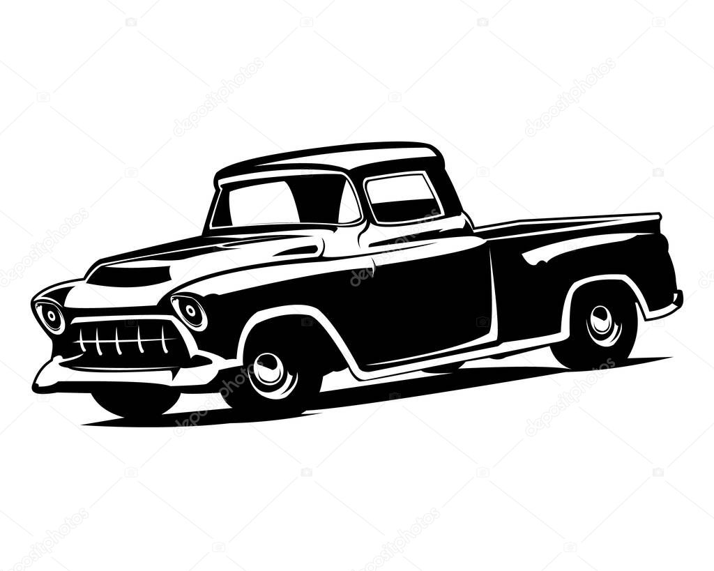 Old american truck logo isolated on white background showing from side. best for the old truck car industry. vector illustration available in eps 10.