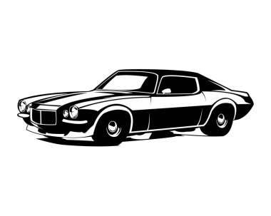 1970 'lerin Chevy Camaro silueti beyaz arka plan görüntüsünde izole edilmiş. en iyi logolar, rozetler, amblemler, simgeler, 10 ses içinde kullanılabilir.