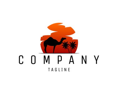 Gün batımında gökyüzü manzaralı deve logosu izole edilmiş beyaz arkaplan. Rozet, amblem ve çıkartma tasarımı için en iyisi. 10 OS içinde vektör illüstrasyonu kullanılabilir.