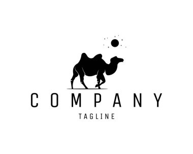 Beyaz arka planda Ay 'ı gösteren deve yan tarafından görünüyor. Hayvan endüstrisi, rozet, amblem ve çıkartma tasarımı için en iyisi. 10 OS içinde vektör illüstrasyonu kullanılabilir.