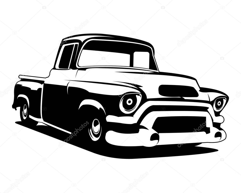 American silhouette old truck logo showing from front isolated white background. Best for badge, emblem, icon, sticker design and truck car industry. vector illustration available in eps 10.