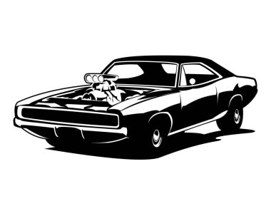  Dodge Charger araba silueti, beyaz arka plan tarafından izole edilmiş. Logolar, rozetler, amblemler ve eski araba endüstrisi için en iyisi..