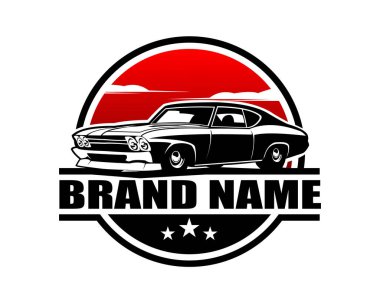 Klasik Chevy Camaro araba logosu silueti. Rozet, amblem, konsept, çıkartma tasarımı için en iyi yan bakış açısı. 10 OS içinde kullanılabilir.