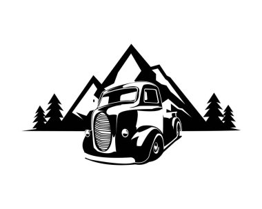  vintage 1947 truck with amazing mountain view. view from front isolated white background. best for the trucking industry. available in eps 10.
