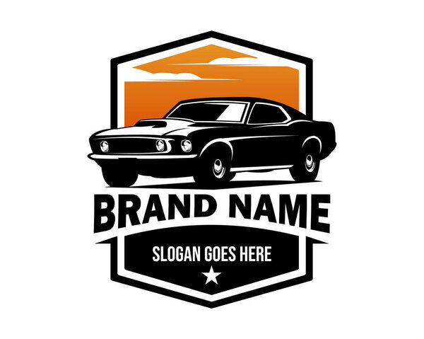 Машина Форда Мустанг 429. векторный силуэт выделен на белом фоне, показывающем сбоку. Лучшее для значка, значка, значка, стикера, автопрома.