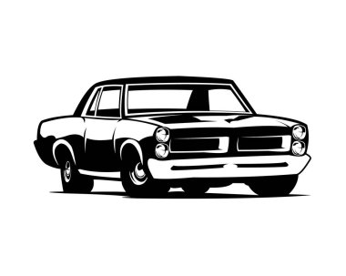 Pontiac GTO Yargıç Silueti. 1969 'un efsanevi kaslı araba vektör tasarımı. Yan taraftan izole edilmiş beyaz arka plan görüntüsü. İnanılmaz hızı için en iyisi logolar, rozetler, amblemler, simgeler. kullanılabilir 10 kişi.