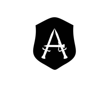 letter A, Knife and shield silhouette. isolated white background. premium vector design. Best for logo, badge, emblem, icon, design sticker, military industry. available in eps 10.