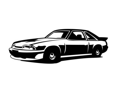 2000 Ford Mustang silueti. yalıtılmış beyaz arkaplan görüntüsü. Logo, rozet, amblem, simge, çıkartma tasarımı, araba endüstrisi için en iyisi. 10 OS içinde kullanılabilir.