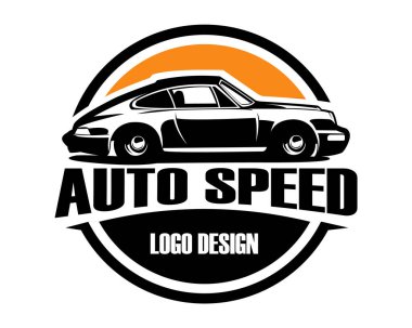 Eski klasik Avrupa araba silueti logosu beyaz arka planda izole edilmiş. 10 OS içinde vektör illüstrasyonu kullanılabilir.