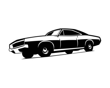 1968 Dodge Challenger. Yan izole edilmiş beyaz arkaplandan siluet vektör tasarımına bakın. Logolar, rozetler, amblemler için en iyisi.