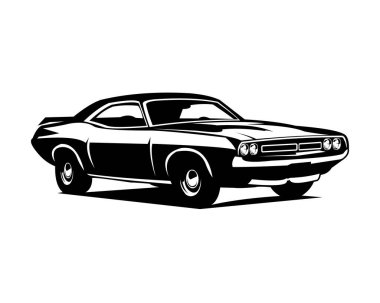 1968 model eski Dodge Challenger arabası. İzole edilmiş beyaz arka plan. en iyi logolar, rozetler, amblemler, simgeler, 10 ses içinde kullanılabilir.