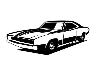 1968 model eski Dodge Challenger araba. Siluet vektör tasarımı. izole edilmiş beyaz arkaplan. en iyi logolar, rozetler, amblemler, simgeler, 10 ses içinde kullanılabilir.
