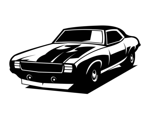 Eski Camaro Araba Silueti Beyaz Bir Arkaplan Karşısında Manzara Logo — Stok Vektör