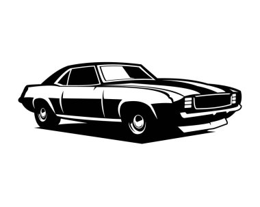 Klasik Camaro araba silueti. yalıtılmış beyaz arkaplan görüntüsü. Logo, rozet, amblem, simge, tasarım çıkartması, eski model araba endüstrisi için en iyisi. 10 OS içinde kullanılabilir
