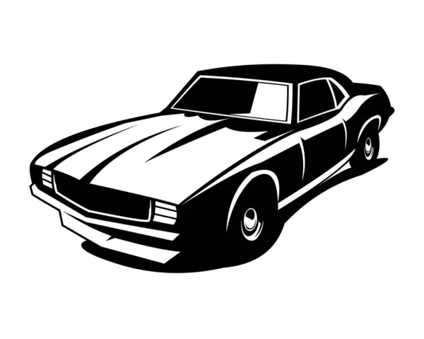 Eski Camaro Araba Silueti Yalıtılmış Beyaz Arkaplan Görüntüsü Logo Rozet — Stok Vektör