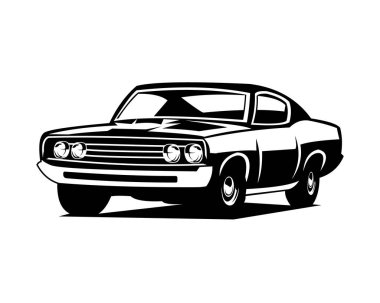 Ford Torino kobra araba logosu silueti. Beyaz arka plan görünümünde izole edilmiş. Rozet, amblem, simge ve çıkartma tasarımı için en iyisi.