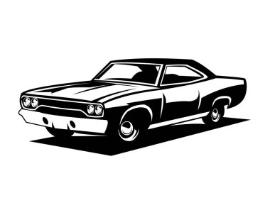 Ford Kobra Torino araba silueti. Yandan zarif bir şekilde görünün. Premium vektör tasarımı. İzole edilmiş beyaz arka plan. Logo, rozet, amblem, simge, etiket tasarımı için en iyisi