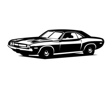 Dodge Challenger 70 silueti. Premium vektör tasarımı. yalıtılmış beyaz arkaplan görüntüsü. Araba endüstrisi logoları, rozetleri, amblemleri için en iyisi..