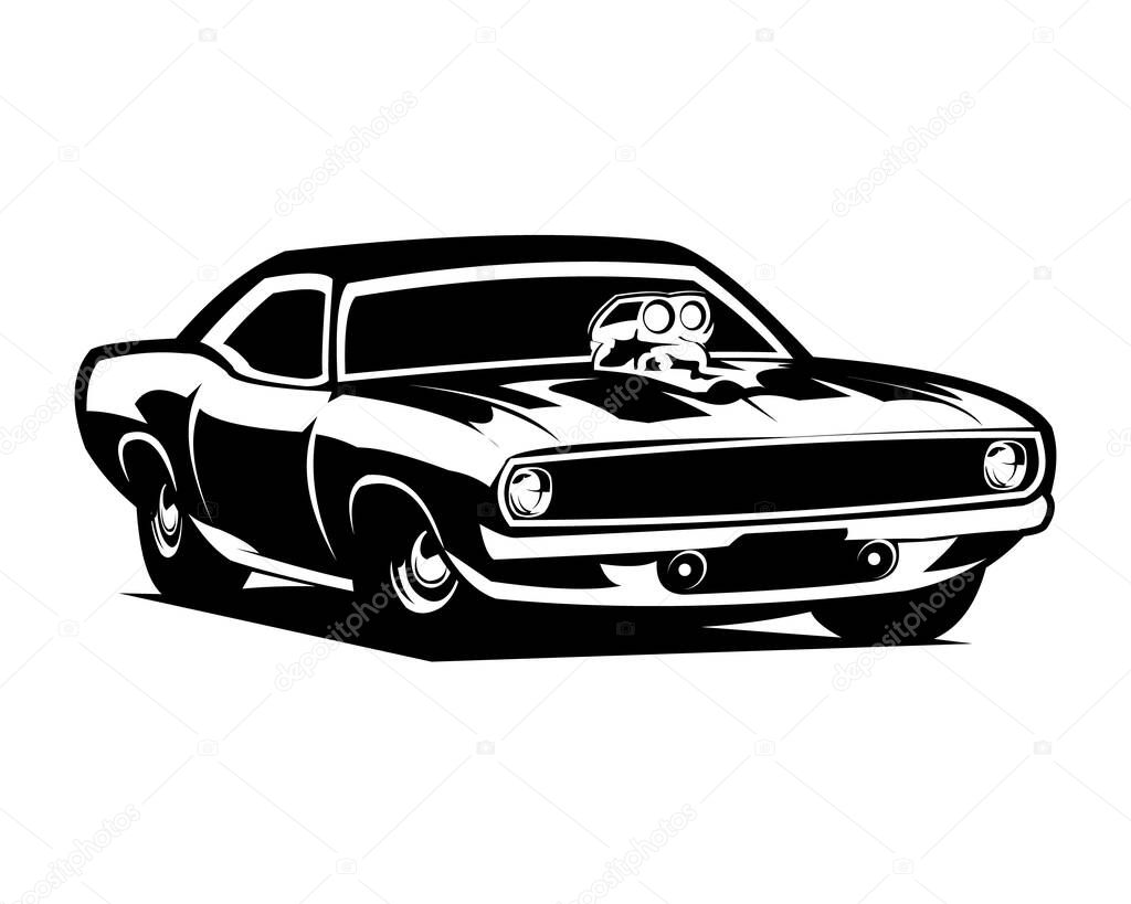 Dodge challenger 70's isolated foreground white background. best for logos, badges, emblems, icons, available in eps 10.
