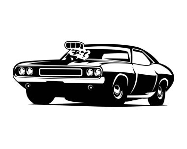 1969 model Dodge Super Bee. Siluet vektör çizimi. yalıtılmış beyaz arkaplan görüntüsü. Logo, rozet, amblem, simge, çıkartma tasarımı, gömlek tasarımı için en iyisi. 10 OS içinde kullanılabilir