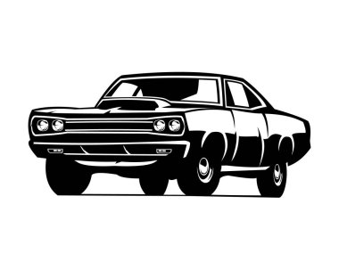 1969 Dodge Super Bee araba klasik logosu. Silüet tasarım vektör çizimi. yalıtılmış beyaz arkaplan görüntüsü. Amblem, simge ve eski araba endüstrisi için en iyisi.