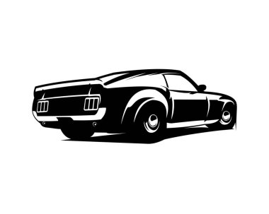  1974 Ford Mustang logosu. Arkadan görülen izole beyaz arka plan. Amblemler, rozetler ve klasik araba endüstrisi için en iyisi..