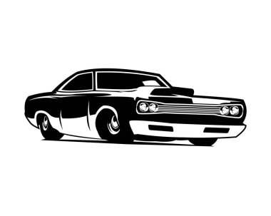 Plymouth Roadrunner 1970 siluet tasarım vektörü. Yandan gösterilen izole beyaz arkaplan. logo, rozet, amblem, simge, etiket tasarımı için en iyisi.