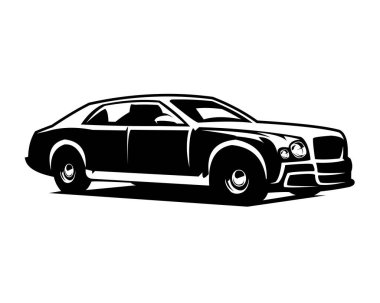 Bentley Mulsanne araba vektör logosu. Siluet dizayn et. Tarz olarak kenardan görünen izole beyaz arkaplan. Rozetler, amblemler, simgeler, tasarım çıkartmaları, klasik araba endüstrisi için en iyisi.