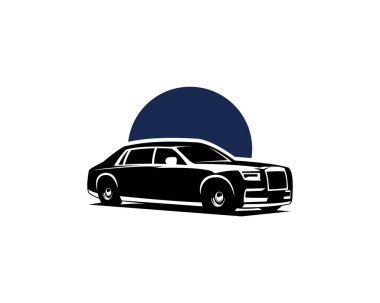 Rolls-Royce hayaleti beyaz arka planı izole etti ve yan taraftan çarpıcı mavi bir gökyüzü görüntüsü göründü. Logo, rozet, amblem, simge, çıkartma tasarımı için en iyisi. 10 OS içinde kullanılabilir