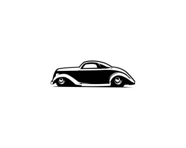 1932 ford coupe. Yalıtılmış beyaz arkaplan, yandan stil olarak görünür. Premium vektör tasarımı. Logolar, rozetler, amblemler, simgeler, tasarım çıkartmaları, klasik, eski araba endüstrisi için en iyisi..