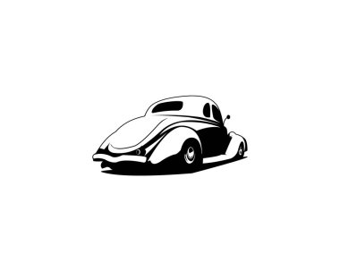 1932 Ford coupe logo tasarımı. Vektör silueti. Arkadan izole edilmiş beyaz arkaplan. Logo, rozet, amblem, simge, çıkartma tasarımı için en iyisi. 10 OS içinde kullanılabilir